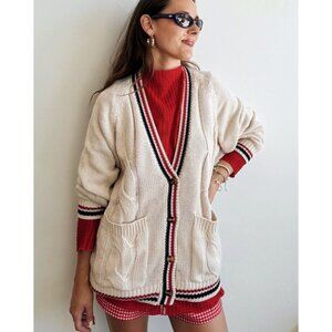Rumored Scholar Cardigan Oversized Cream Red Blue Stripe Size Medium